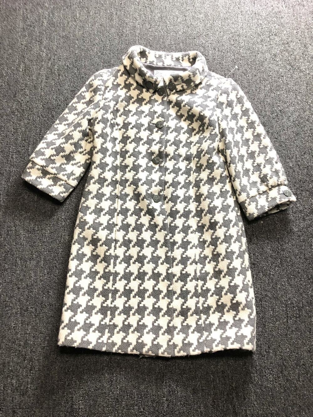 New Anthropologie Tabitha Coat 12 Gray White Houdstooth Wool Blend